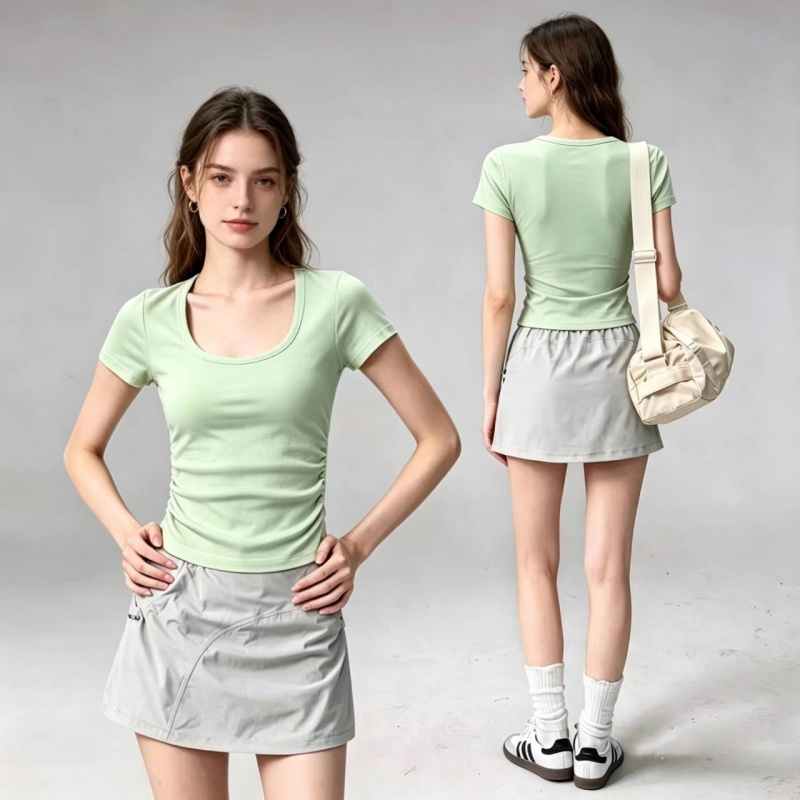 Pilates Yoga Top - Summer Short Sleeve Padded Sports Tee