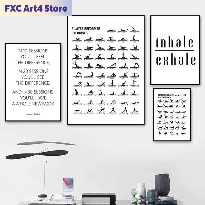 Pilates Yoga Gifts - Frameless Pilates Workout Chart Poster Canvas